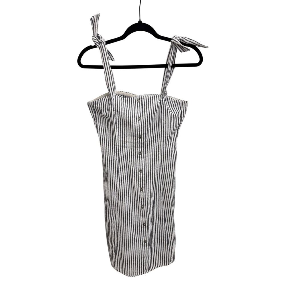 Lulus Linen Blue White Nautical Stripe Mini Button Front Sundress Size Small